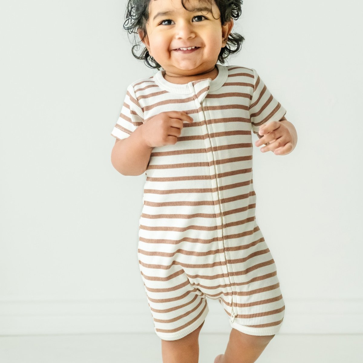 Organic Baby Short Zip Romper - Stripes