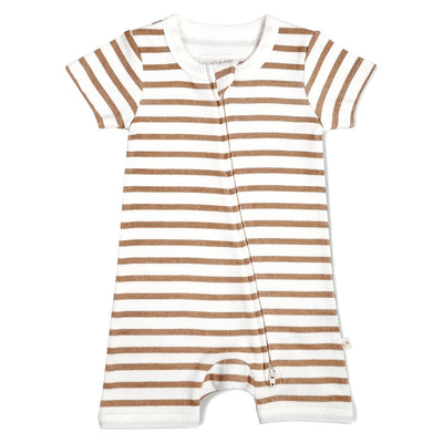 Organic Baby Short Zip Romper - Stripes