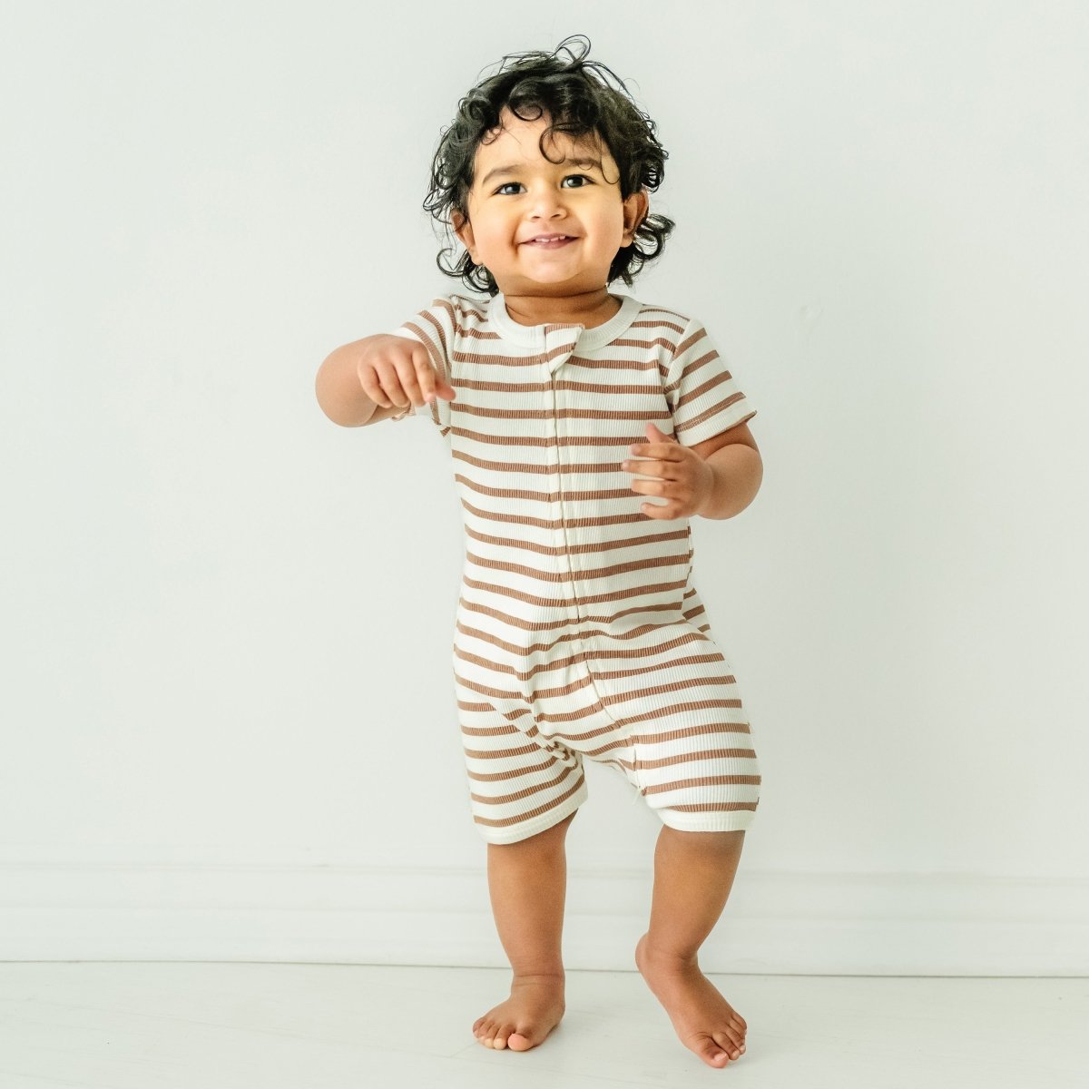 Organic Baby Short Zip Romper - Stripes