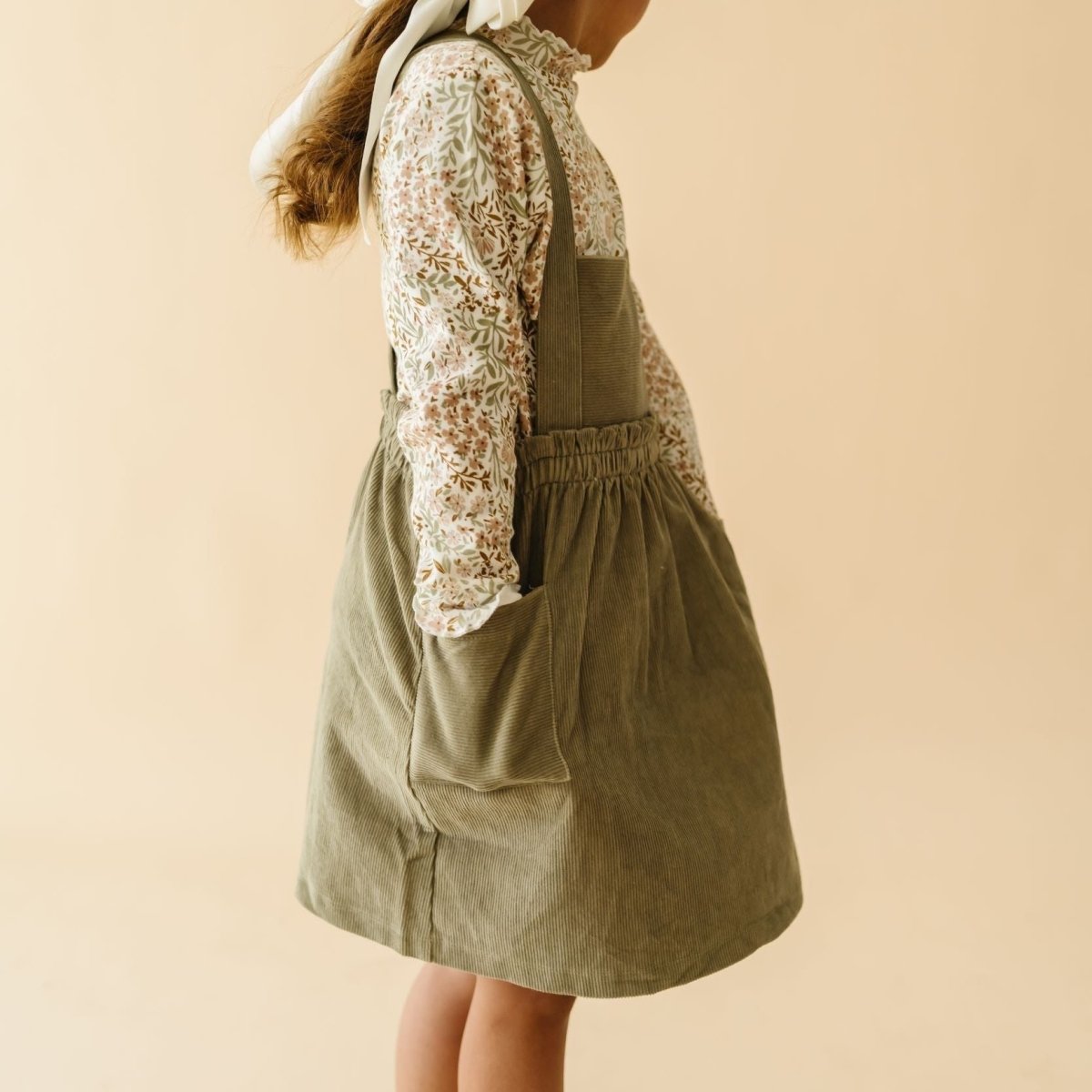 Organic Corduroy Pinafore Dress - Olive