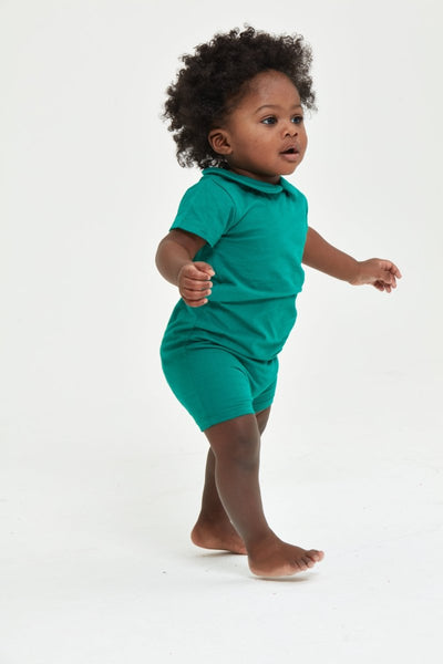 Organic Cotton Collared Bodysuit With Shorts