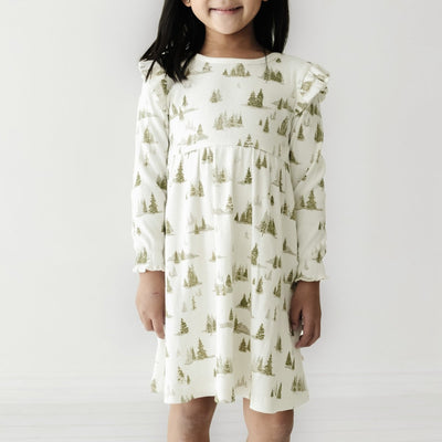 Organic Girls Ruffle Dress - Frosted Fir