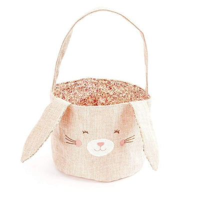 Pink Linen Bunny Basket  Small