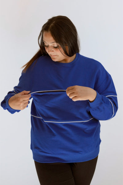 Relaxed Fit Invisible Zipper Breastfeeding Sweatshirt with Piping