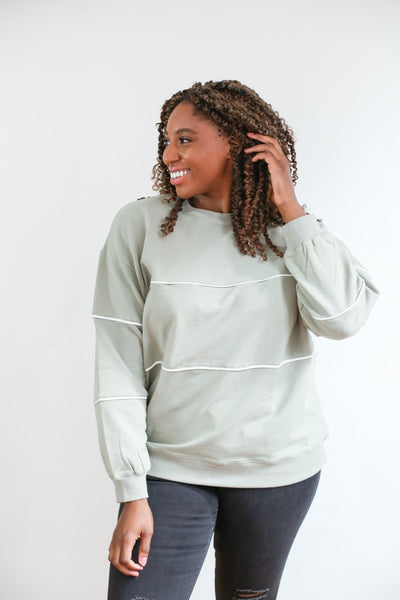 Relaxed Fit Invisible Zipper Breastfeeding Sweatshirt with Piping