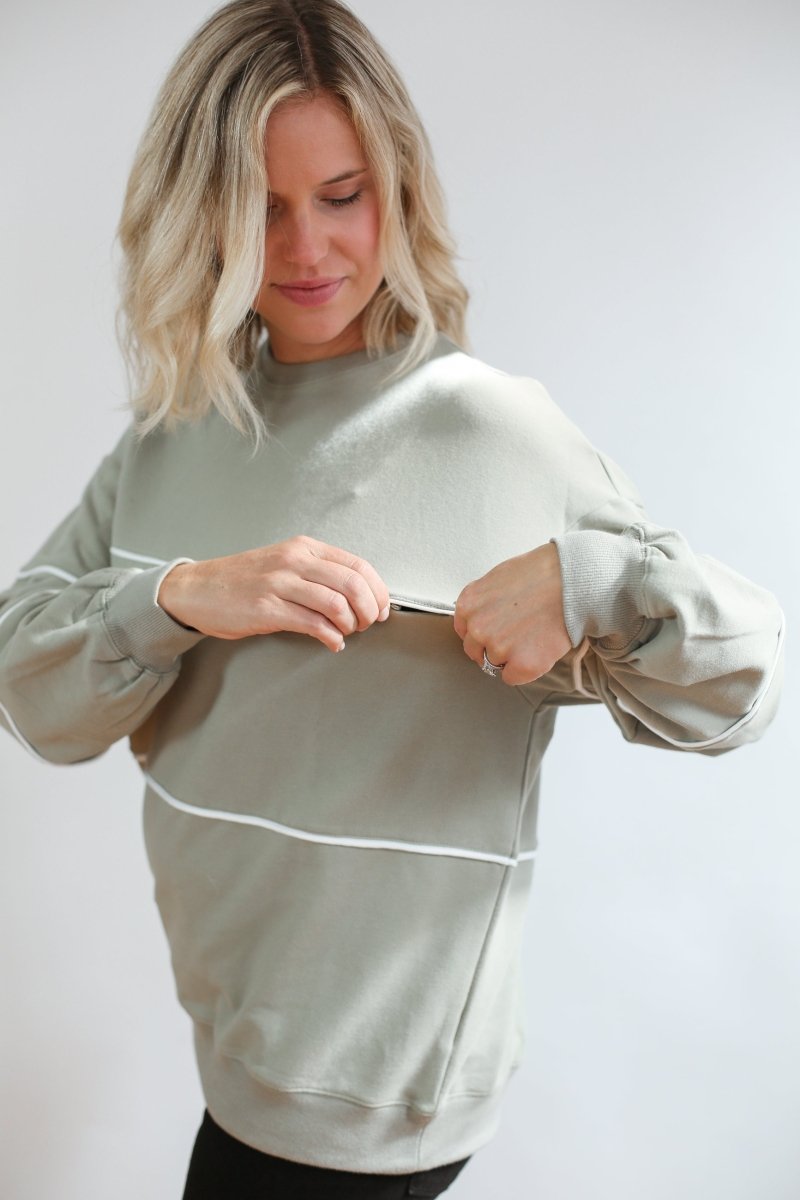 Relaxed Fit Invisible Zipper Breastfeeding Sweatshirt with Piping