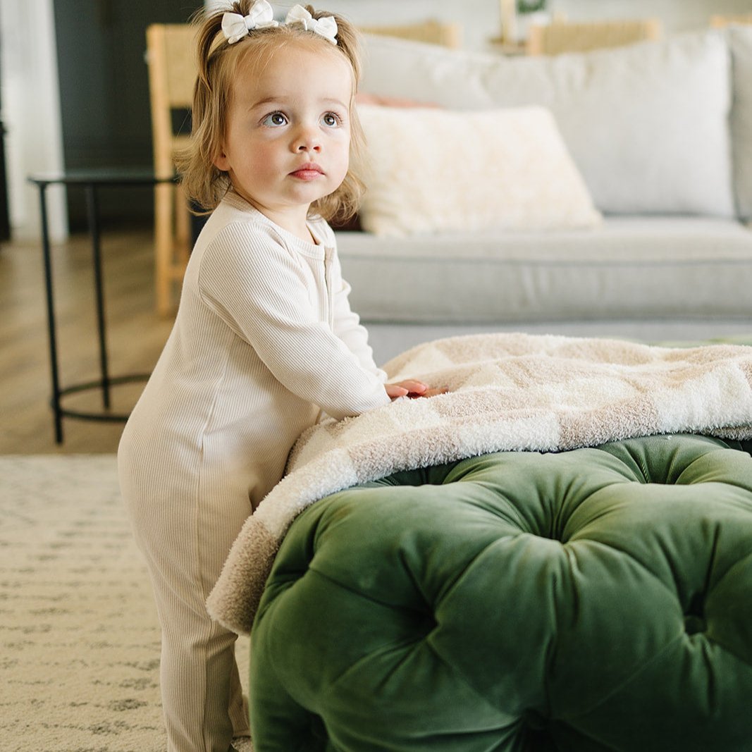 Taupe Checkered Plush Blanket