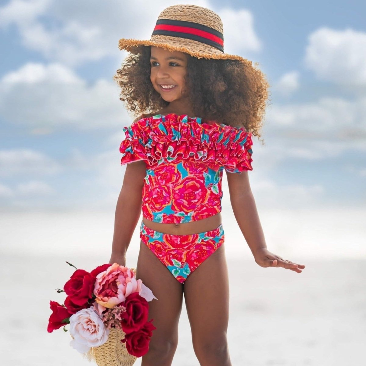 Tropical Garden Ruffle Tankini Two Piece Swimsuit