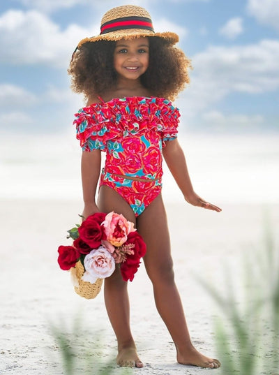 Tropical Garden Ruffle Tankini Two Piece Swimsuit