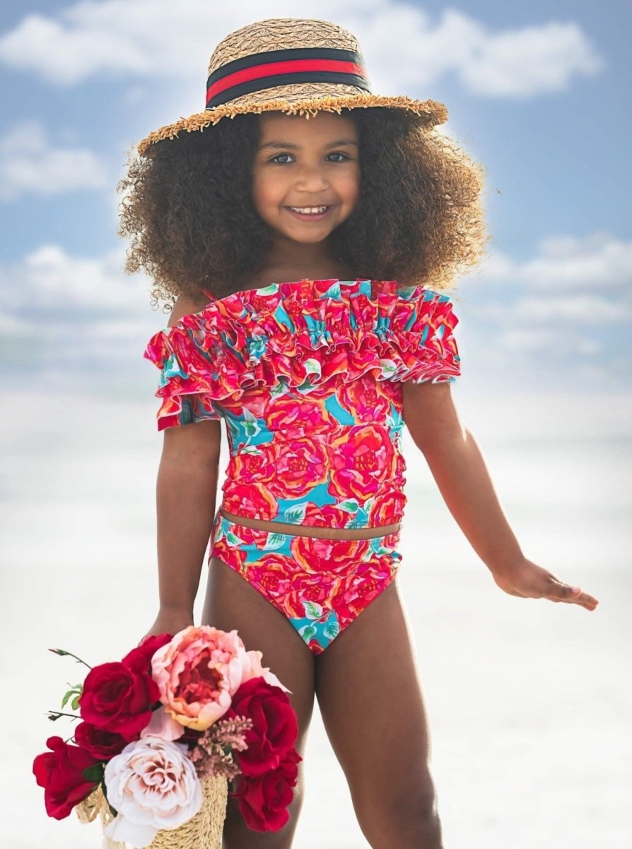 Tropical Garden Ruffle Tankini Two Piece Swimsuit