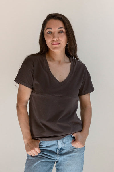 V-Neck Full Zip Breastfeeding Tee