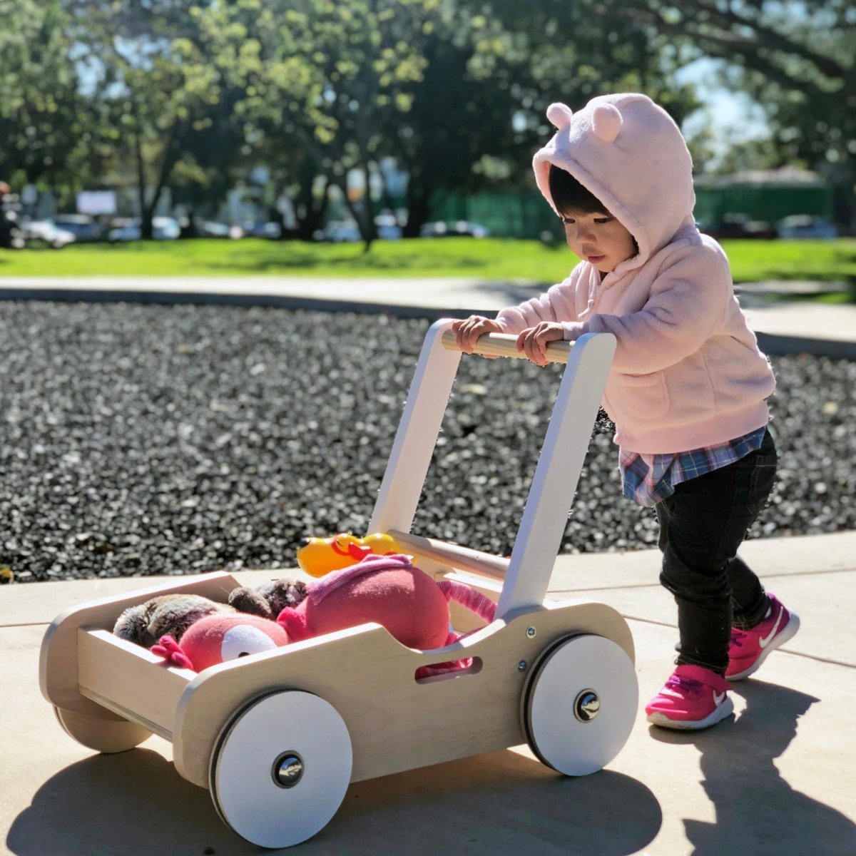 Charcoal Gray Handcrafted Wooden Push Cart