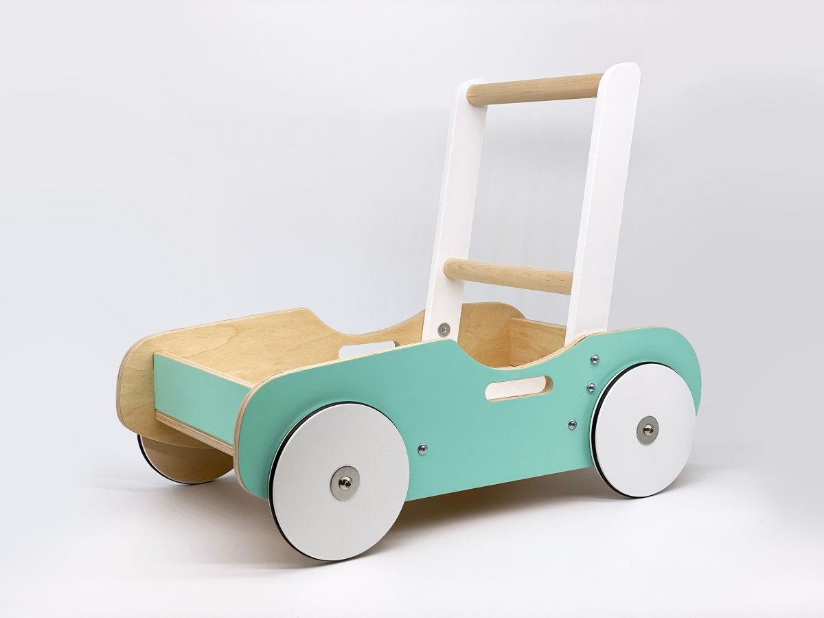 Mint Green Handcrafted Wooden Push Cart