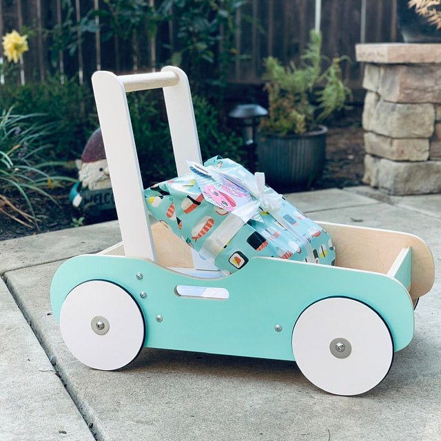 Mint Green Handcrafted Wooden Push Cart