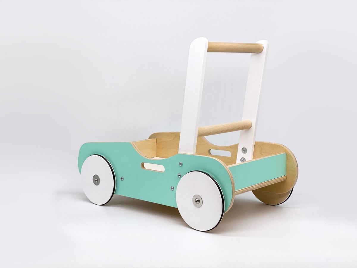 Mint Green Handcrafted Wooden Push Cart