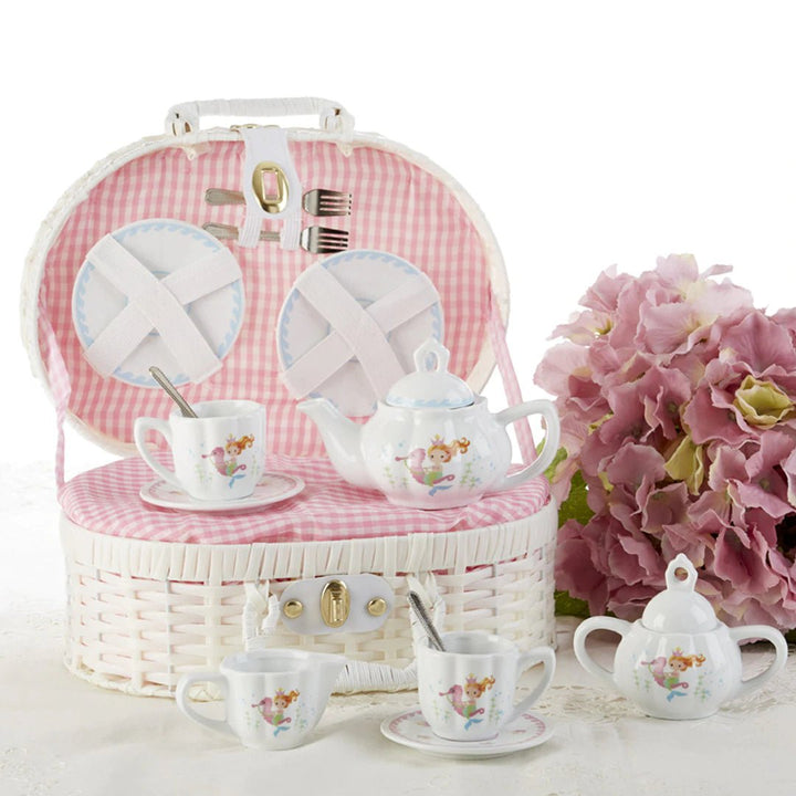 Porcelain Tea Set for Two in Basket Bee Like Kids